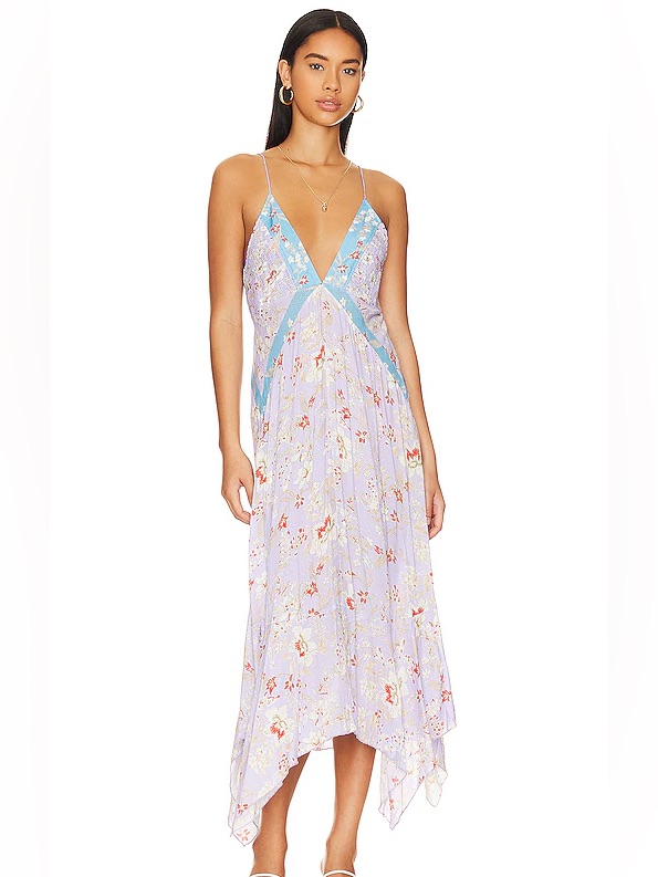 Free People Lavender Floral Slip Dress With Turquoise Trim